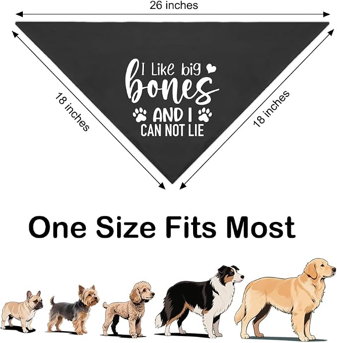 I Like Big Bones and I Can Not Lie Black Dog Bandana, Funny Bones Printing - Image 2