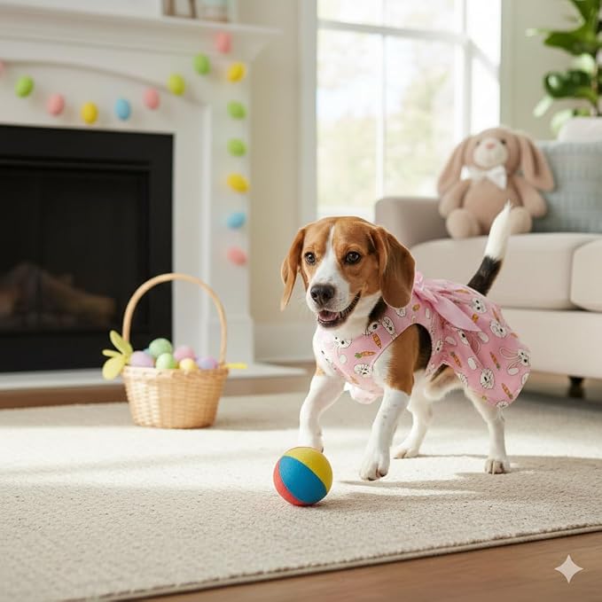 Easter Dog Dress with Pink Bunny Print, Cute Spring Pet Skirt - Image 8