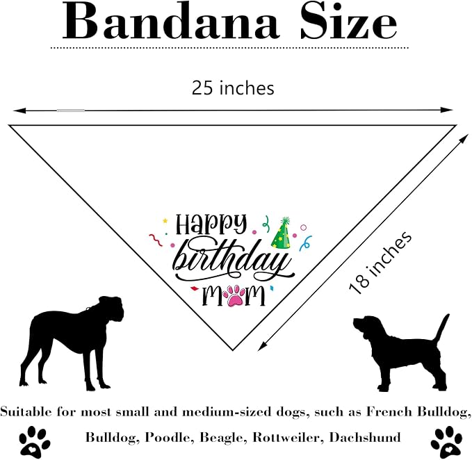 Happy Birthday Mom White Dog Bandana Pet Scarf Accessories Funny Cute Puppy - Image 2