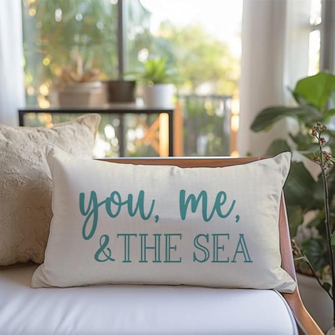 PANDICORN Summer Beach Throw Pillow Covers 12x20 Inch Blue Words You Me and The - Image 3