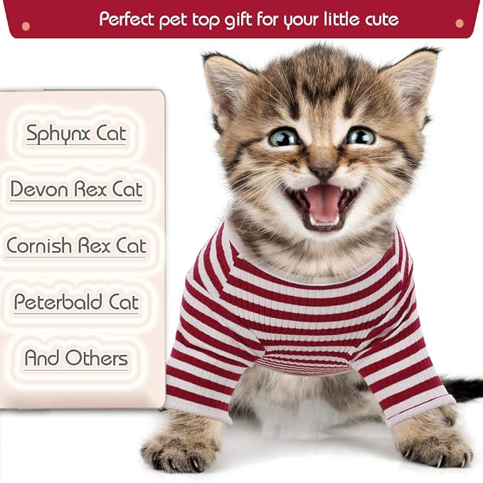 DENTRUN Hairless Cats Shirt Breathable Cat Daily Wear Clothes Stripe Vest - Image 6