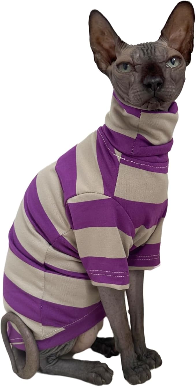 Vintage Stripes Sphynx Hairless Cats Shirt Cotton Cat Turtleneck Pet Clothes by Kitipcoo