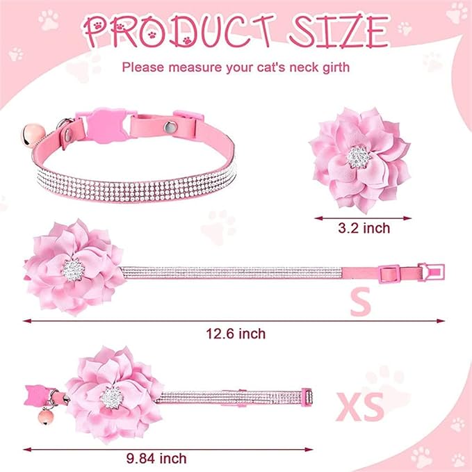 Cat Collars, Rhinestone for Girl Cats Bling Kitten Flower Adjustable Breakaway - Image 3