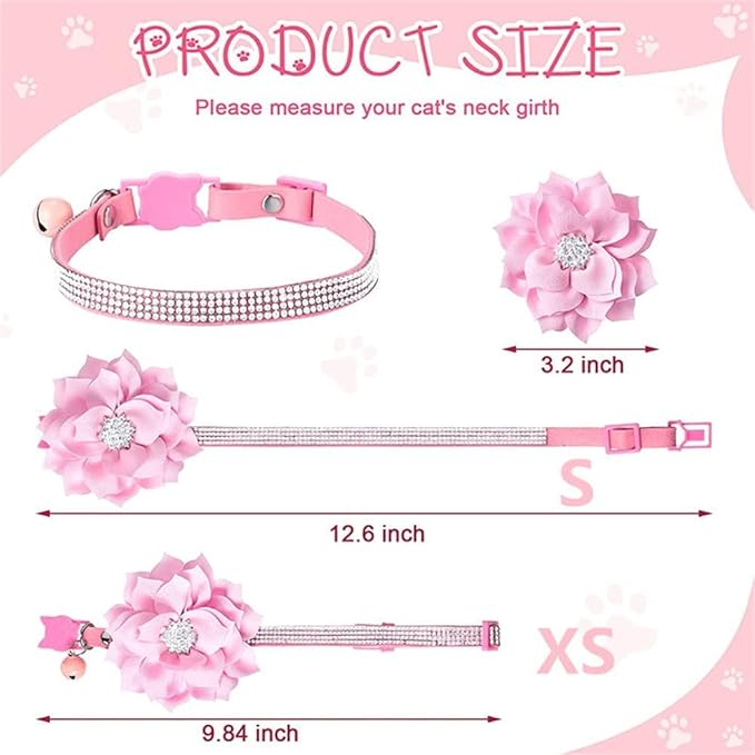 Cat Collars, Rhinestone for Girl Cats Bling Kitten Flower Adjustable Breakaway - Image 2