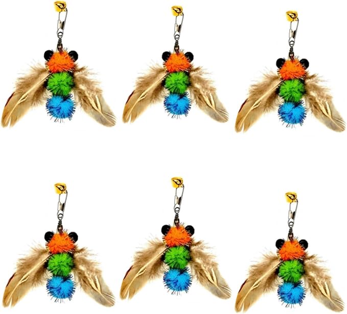 6 PCS Insect Bees, Feather Cat Toys, Kitty Wand Toy Refill, Cat Toy Wand - Image 2