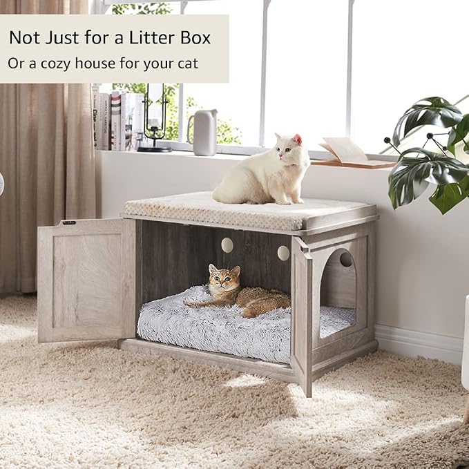 unipaws Cat Litter Box Enclosure Furniture, Hidden Litter Box Cover Washroom - Image 5
