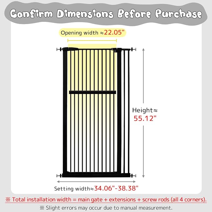Lumizone Extra Tall Pet Gate 55.12" High Pressure Mounted 34.06"-38.38" Extra - Image 2