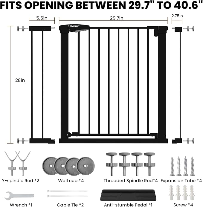 Baby Gate for Stairs, 29.7-40.6" Pressure Mounted Dog Gate, Auto Close Safety - Image 9