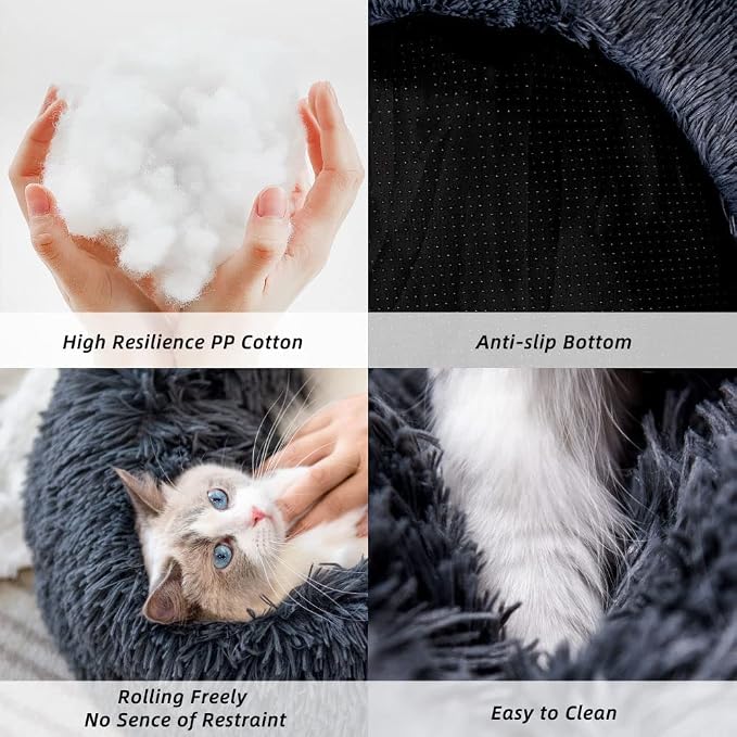 Original Calming Donut Dog and Cat Bed in Shag Fur, Dog Beds - Image 4