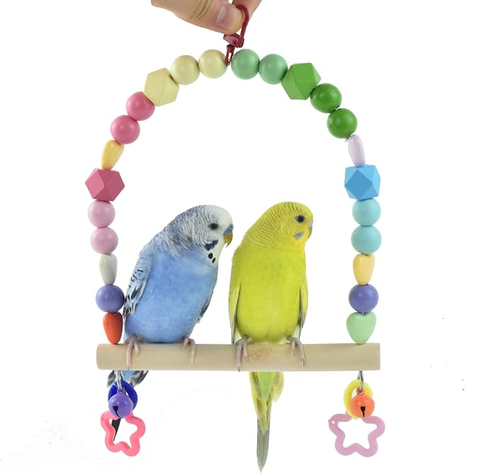 Wooden Bird Swing for Cockatiels Parrot Perch Hanging Toys Parakeets Birdcage - Image 2