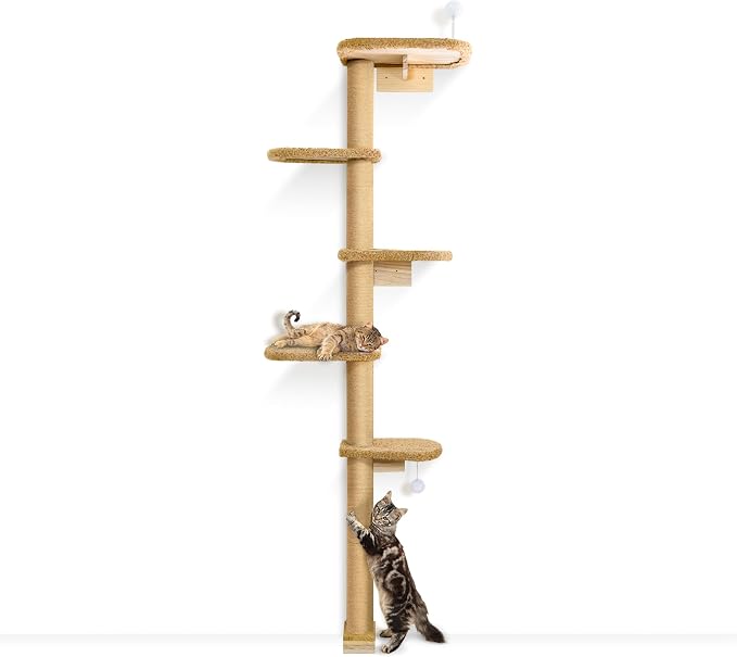 5-Tier Tall Cat Tree for Kittens, Floor to Ceiling Wall Mounted Cat Wall Shelves - Image 9
