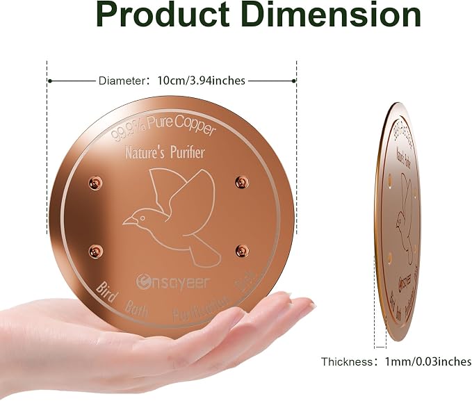 2-Pack Upgraded Bird Bath Copper Disks, 0.8mm Reinforced 99.99% Pure Copper - Image 6