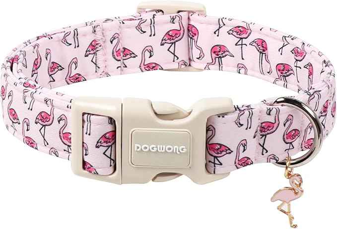 DOGWONG Cute Pet Dog Collar Pink Flamingos Cotton Dog Collar- Soft Girl Puppy