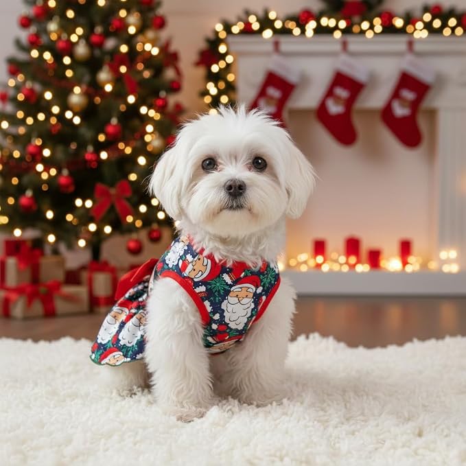 Pohshido Christmas Dog Dress, Winter Holiday Santa Claus Skirt - Image 6