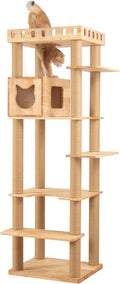 74" Wooden Cat Tree Tower for Large Cats, Cat Condo & Hammock, Natural Wood Cat by PETTIFULCATTREE