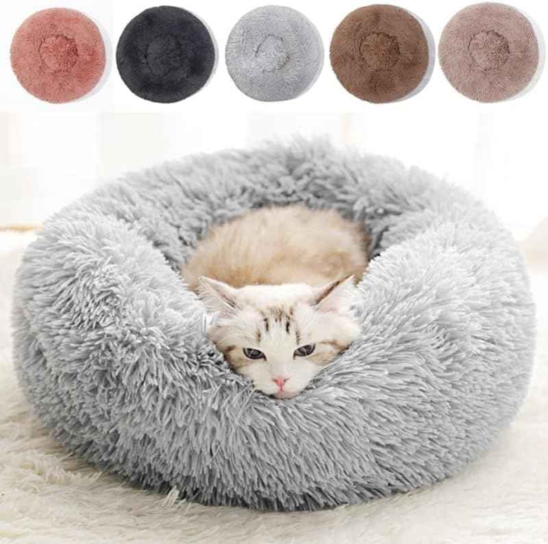 Fluffy Calming Cat Beds for Indoor Cats - Washable Round Dog Beds for