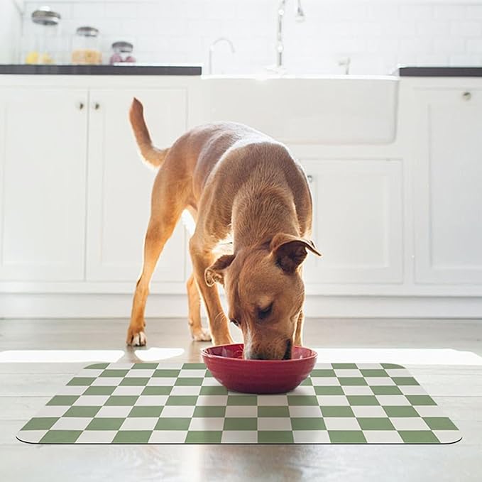 Checkered Dog Food Mat, Absorbent Leak-Proof Pet Feeding Mat, Quick Dry Cat - Image 5