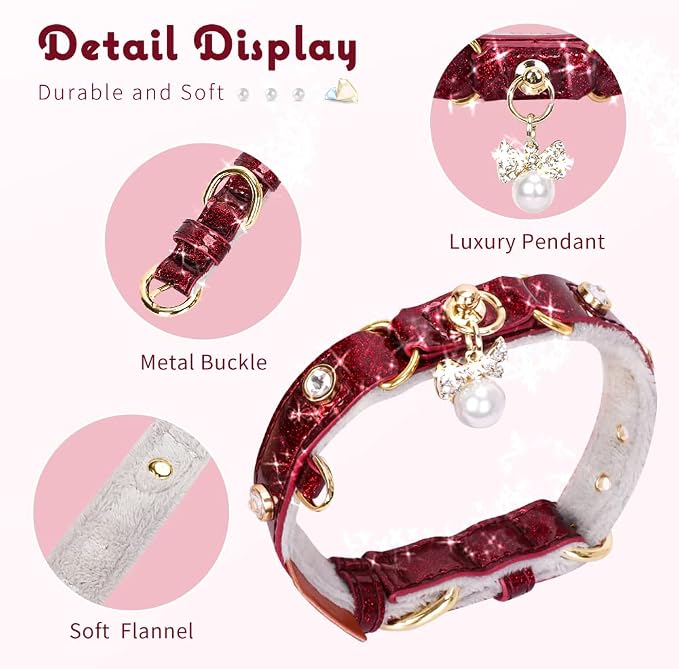 PetsHome Cat Collar, Dog Collar, PU Leather Adjustable Pet Collar - Image 4