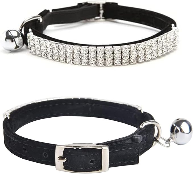 CHUKCHI Soft Velvet Safe Cat Adjustable Collar Bling Diamante - Image 3