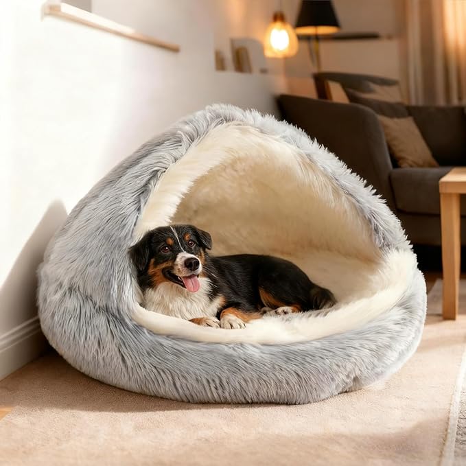 ShinHye Round Plush Fluffy Hooded Cat Bed Cave, Cozy - Image 5