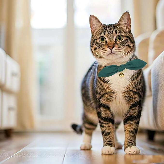 Bunny Ear Cat Collar with Bell and Bow Tie, Breakaway Cute Bowtie Kitten Collars - Image 4
