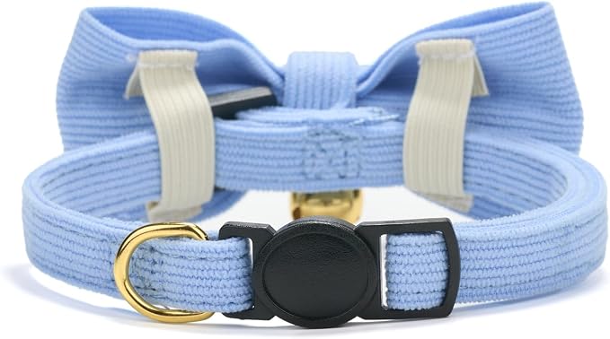 Soft Corduroy Cat Collar with Bell and Bowtie, Safety Breakaway Clasp, - Image 4