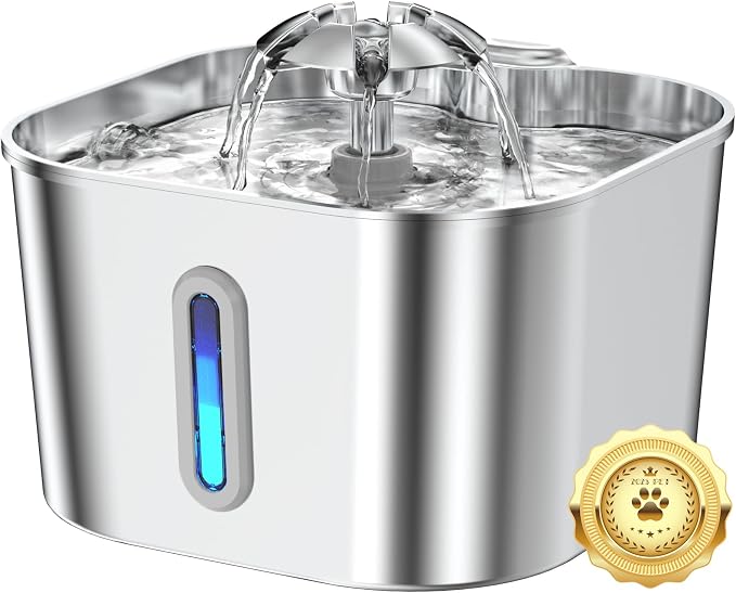 Cat Water Fountain Stainless Steel, 2.2L/74oz Cat Fountain by Vekonn