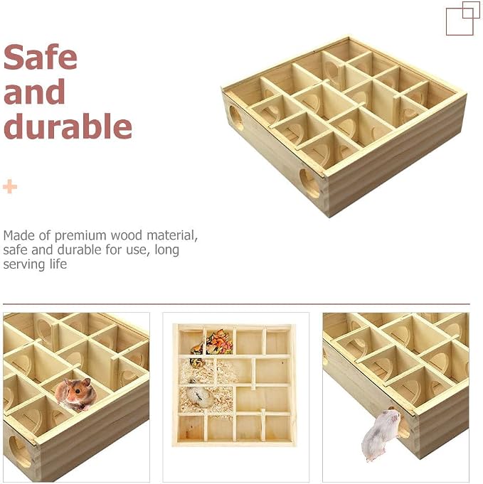 Wooden Hamster Maze Toy Multi-Grid Maze Household Hamster Hideaway Toy Small - Image 8
