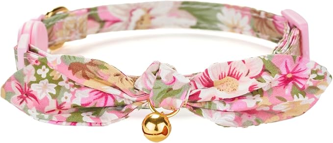 Cotton Bowtie Cat Collar with Bell 2 Pack Stylish Floral Breakaway Kitten - Image 3