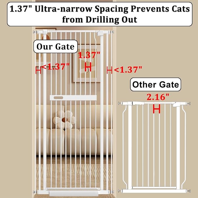 WAOWAO 71" Extra Tall Cat Pet Gate 29.92-61.42" Wide Pressure Mounted Walk - Image 3