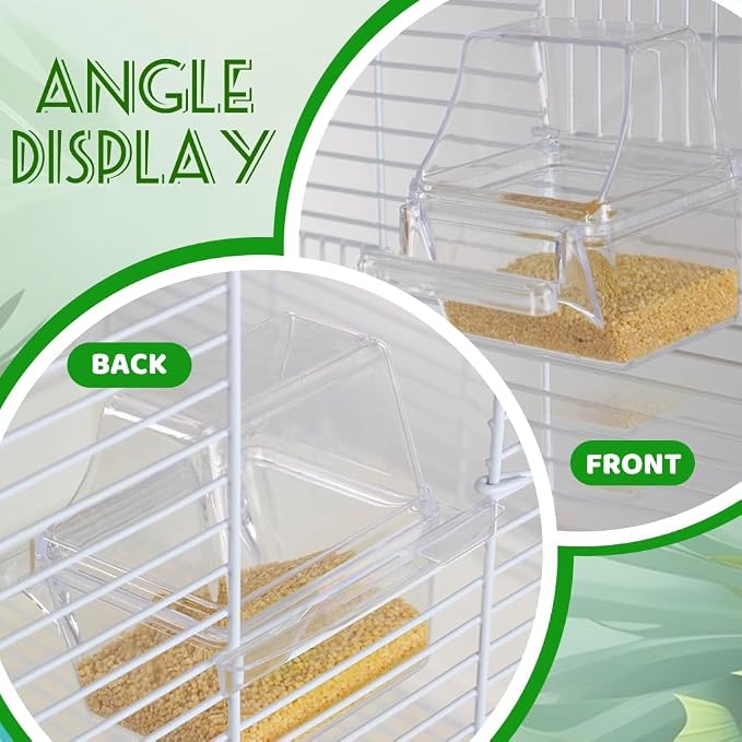 2 Pack Bird Feeders for Cage, No Mess Clear Hanging Parrot Food Bowl, Plastic - Image 5