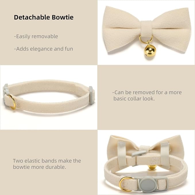 Soft Corduroy Cat Collar, Plaid Pattern, - Image 3