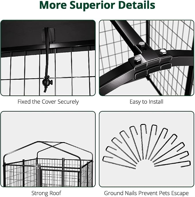 Dog Kennel Outside with Roof, Heavty Duty Welded Dog Crate Playpen with - Image 9