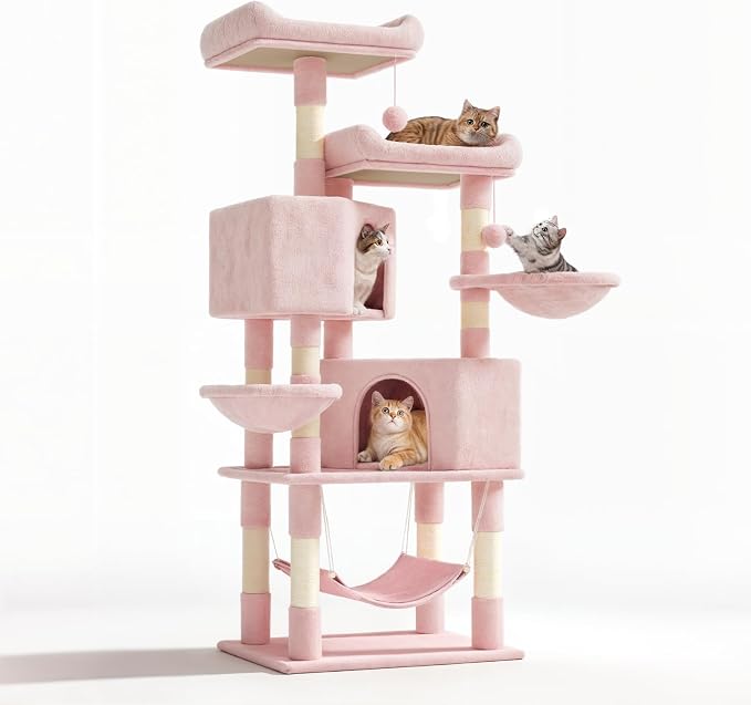 58" Cat Tree Tower for Indoor Cats, Top Perch, Dangling Ball & Cat Condo by Unknown
