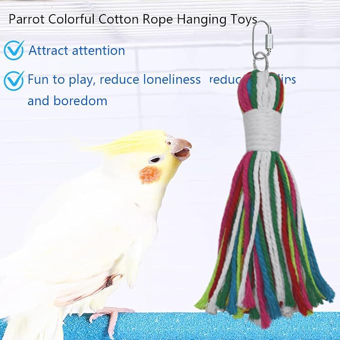 ASOCEA Pet Bird Parrot Colorful Cotton Rope Bite Chew Cage Hanging Toys - Image 5