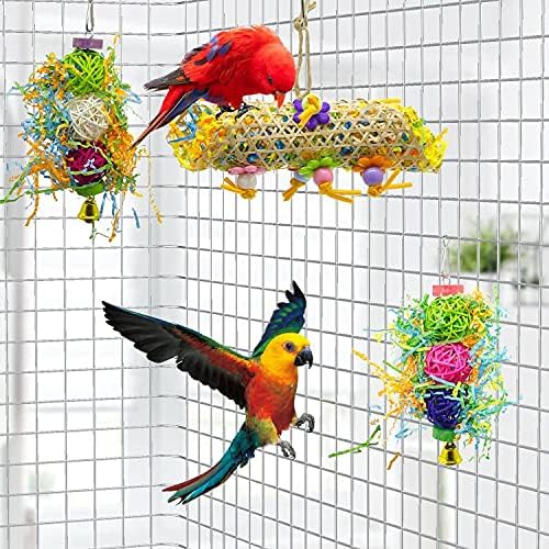 EBaokuup 3Pack Bird Chewing Toys Foraging Shredder Toy Parrot Cage Bird Loofah - Image 5
