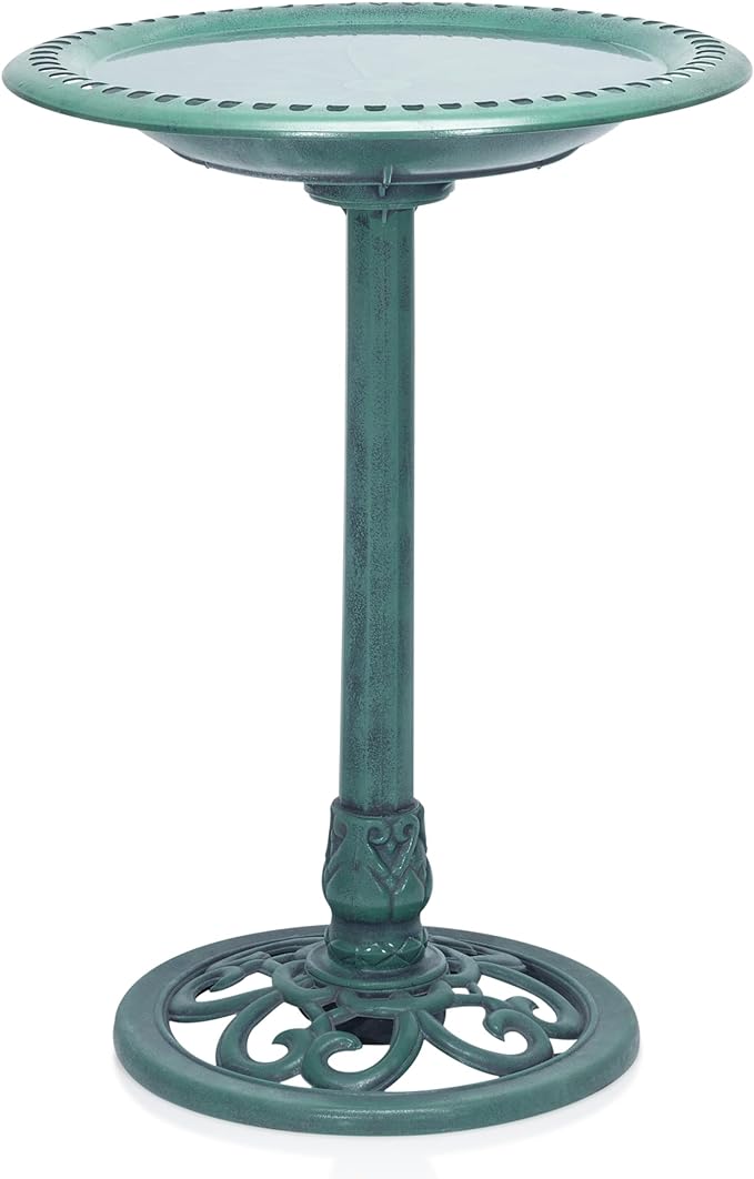 Alpine Corporation TEC116 Outdoor Aged Green Pedestal Birdbath by AlpineCorporation