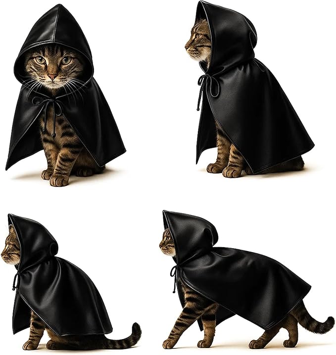 Black Bat Cat Mask and Cloak Costume - Image 9