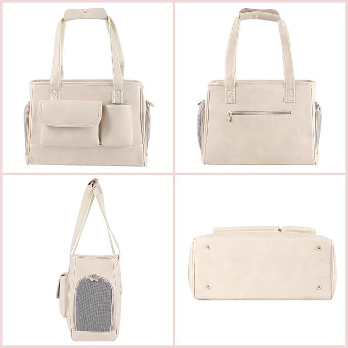 Dog Carrier Purse, Fashion Leather Pet Carrier Bag, Airline Approved Soft Sided - Image 4