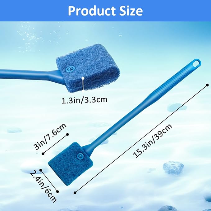 Fish Tank Cleaner with Five Sided Sponge Brush and Long Handle Aquarium - Image 2