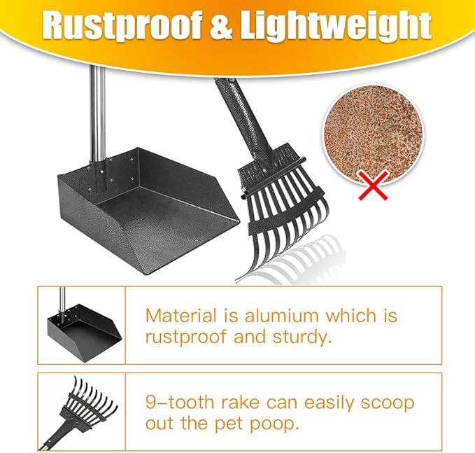 TOOGE Pooper Scooper, Dog Pooper Scooper Long Handle Stainless Metal Tray and - Image 4