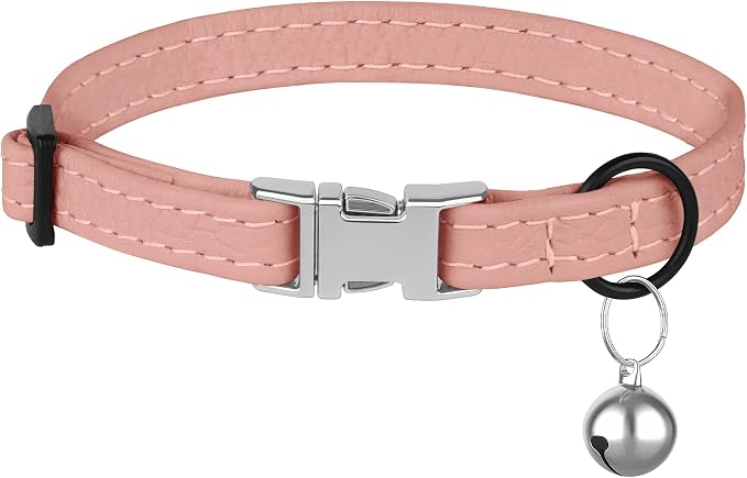 Leather Cat Collar with Buckle and Removable Bell - Image 7