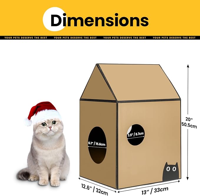 Cardboard Cat House with Scratch Pad & Catnip, Cat Play Scratching House - Image 5
