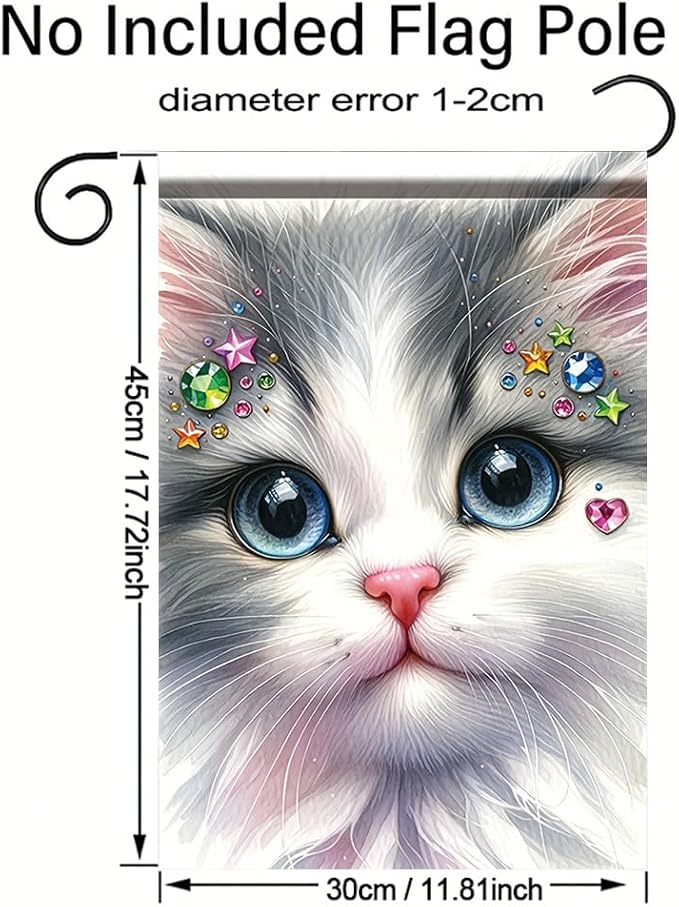 Cute Kitty Garden Flag 12x18 Inch Bling Rhinestone Cat Face Banner Double Sided - Image 2