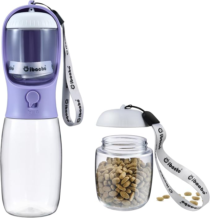Dog Water Bottle with Food Container, Travel Puppy Water Bowl, Portable Pet by Cibaabo