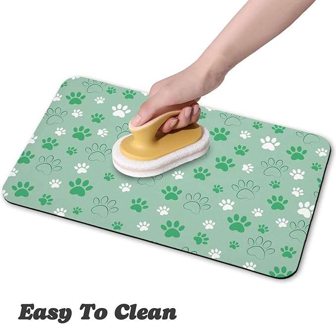 Dog Food Mat, Absorbent Water Bowl Mats Cat Pet Feeding Placemats Green 24 * 32 - Image 4