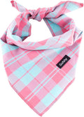 Spring Dog Bandana Small-Dog Scarf Vibrant Color Pink Green Plaid Printing by Gofshy