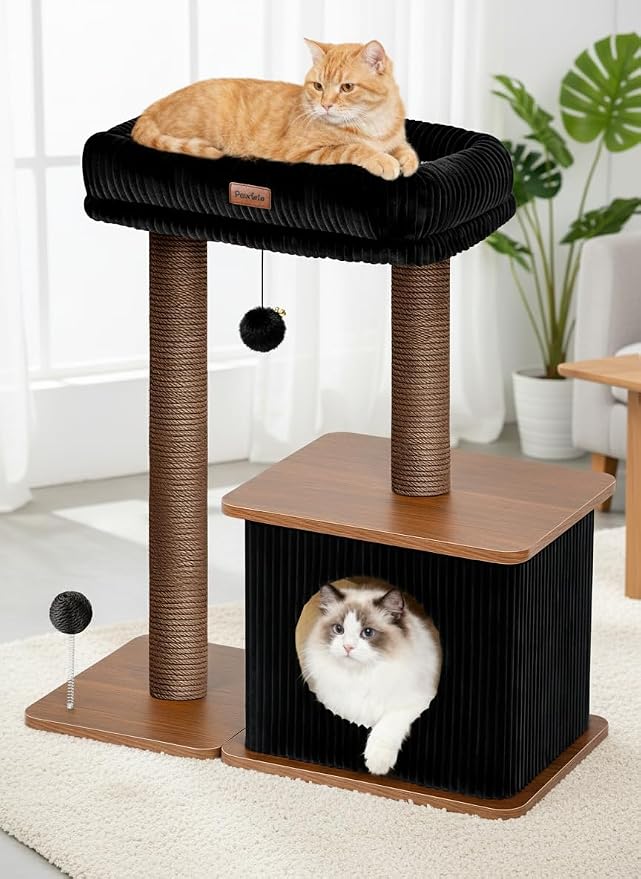 Modern Cat Tree for Indoor Cats, Nordic Loft Style, Wooden Cat Tower by Purrlato