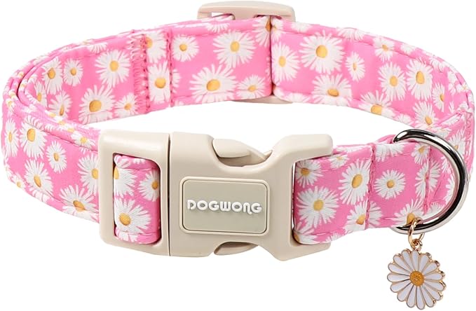 DOGWONG Flower Dog Collar-Daisy Flower Print Girl Dog Collar by DOGWONG