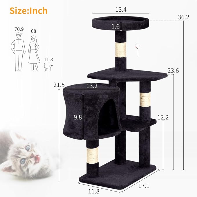 BestPet | 36" Cat Tree Tower | Dark Gray | Sturdy Multi-Level Cat Tree - Image 8